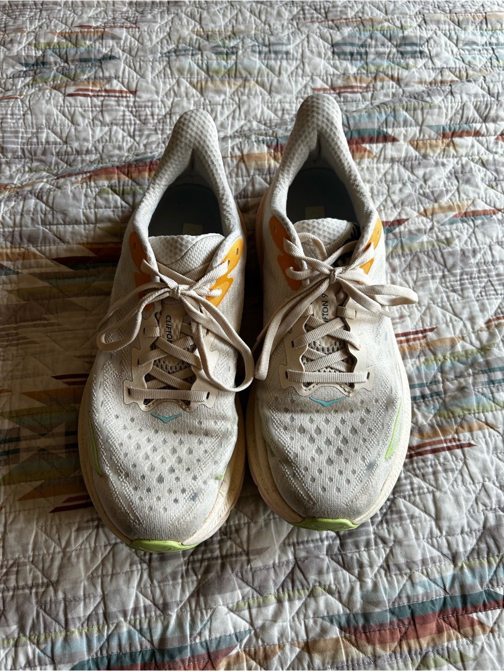 Hoka Athletic Sneakers in Cream or Peach with Yellow Accents